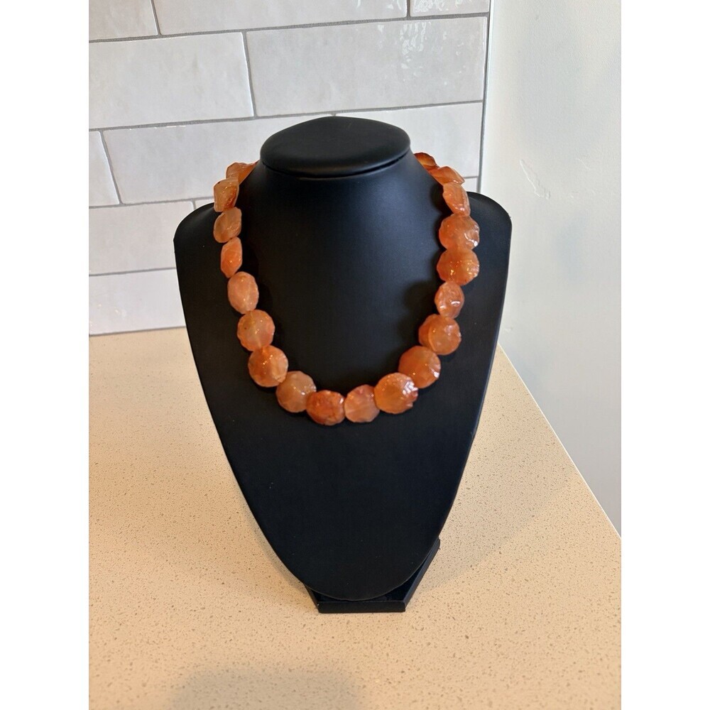 Carnelian Faced Stones Necklace Natural Orange Carnelian